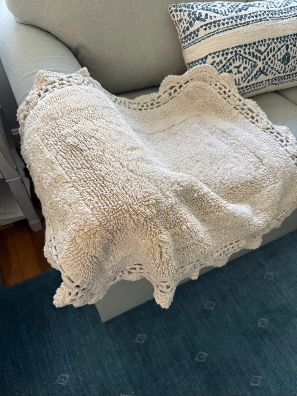 Cream Rug with Crochet Edge